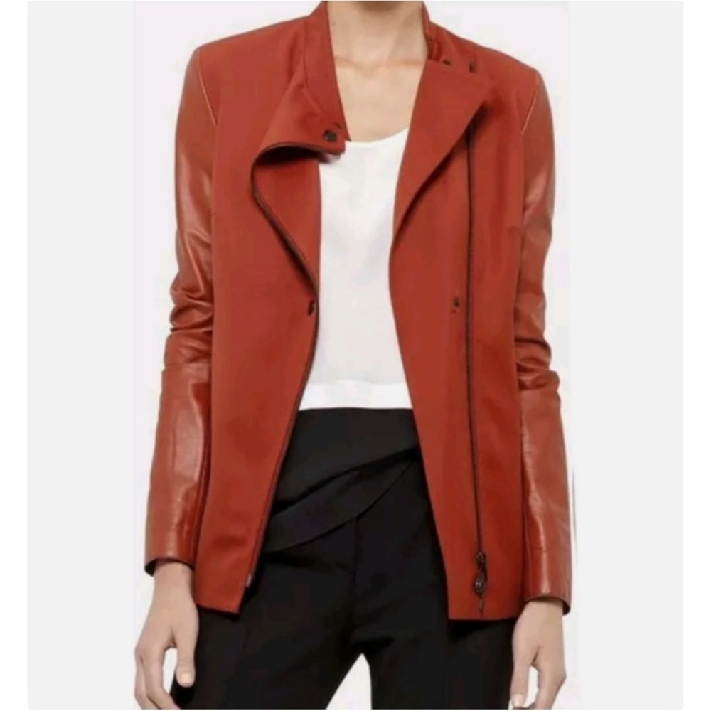 AKRIS Punto Lambskin Leather Wool Moto Jacket - size 4